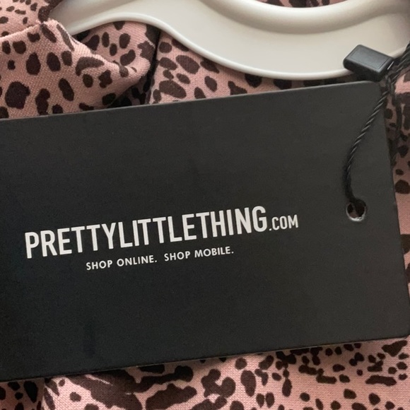 PrettyLittleThing Dusty Pink Dalmatian High Neck Frill Hem Bodycon Dress Size 10 - Picture 7 of 12